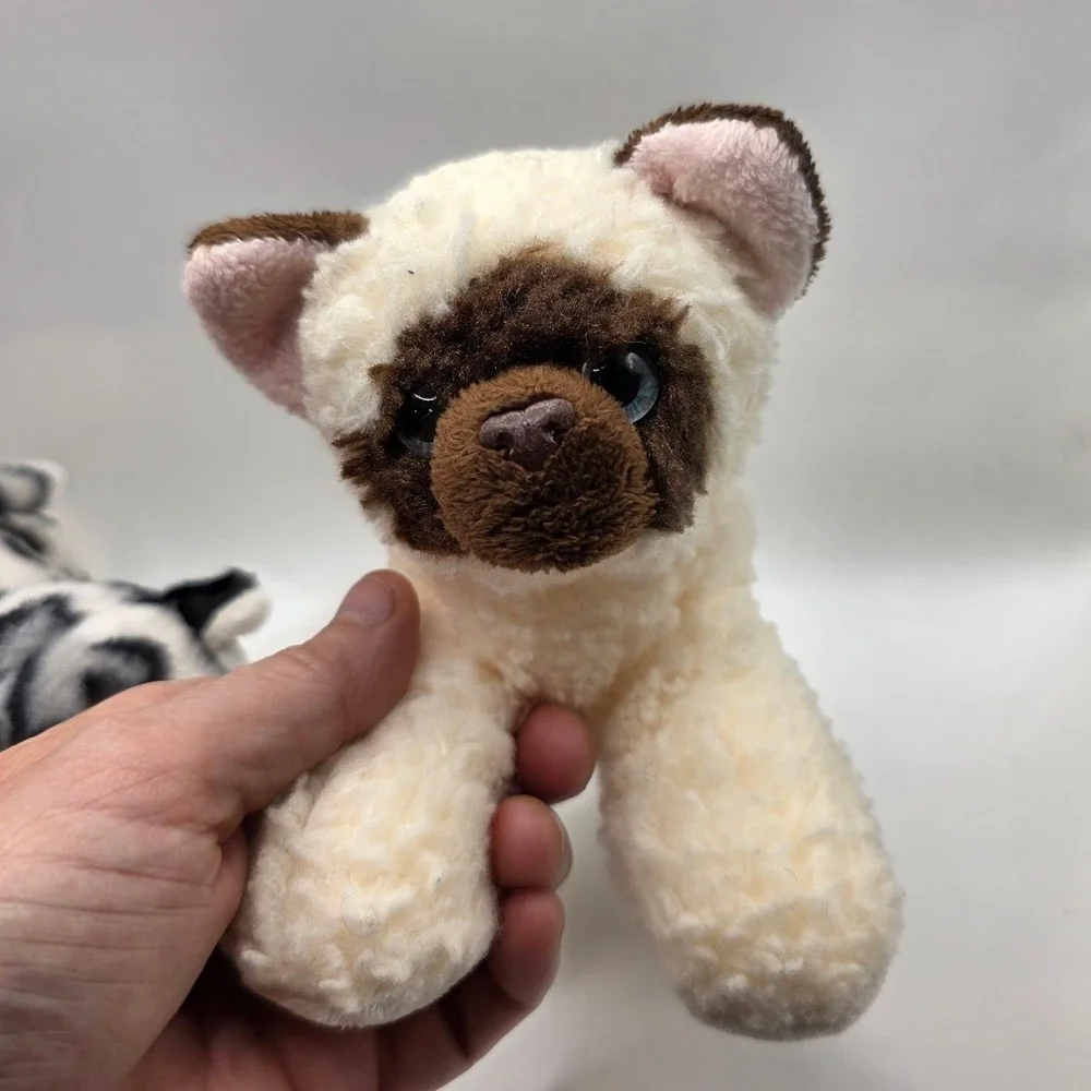 Aurora Plush Lot 2 Snow Leopard Siamese Cat Black White Cream 8in x 6in